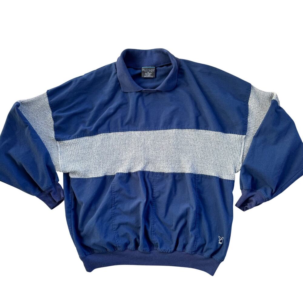 Vtg 1990s Playboy Collared Long Sleeve Sweatshirt - Men’s XL - Navy Blue